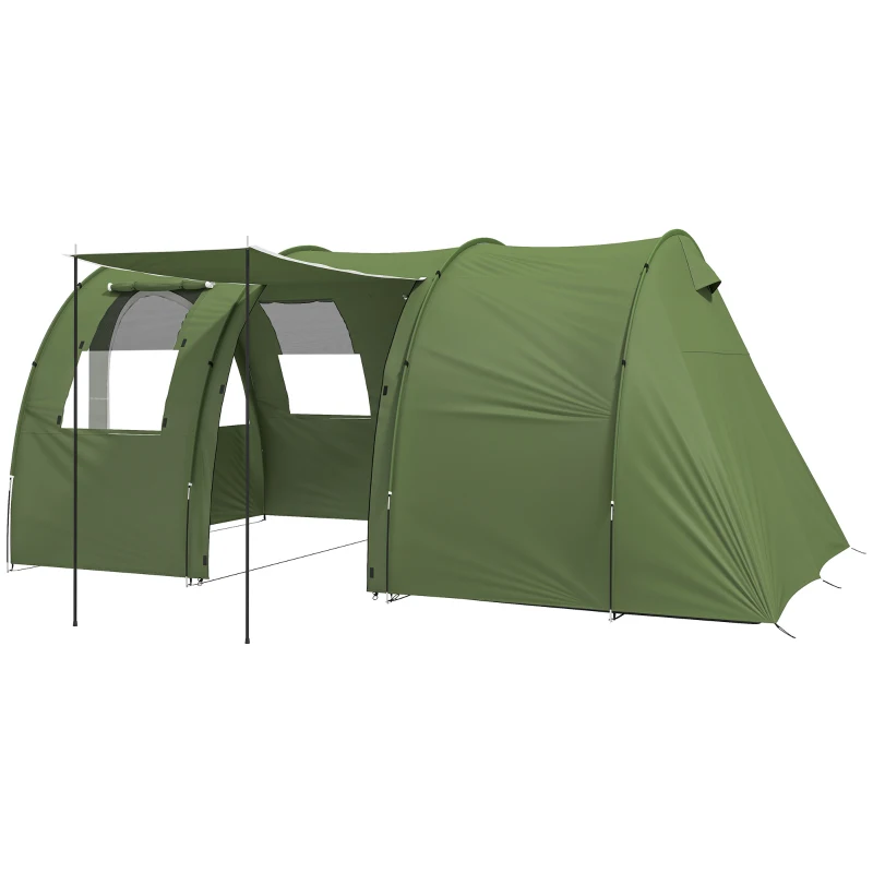 Outsunny 5-6 Man Camping Tent with 2 Room, Floor and Carry Bag - Green