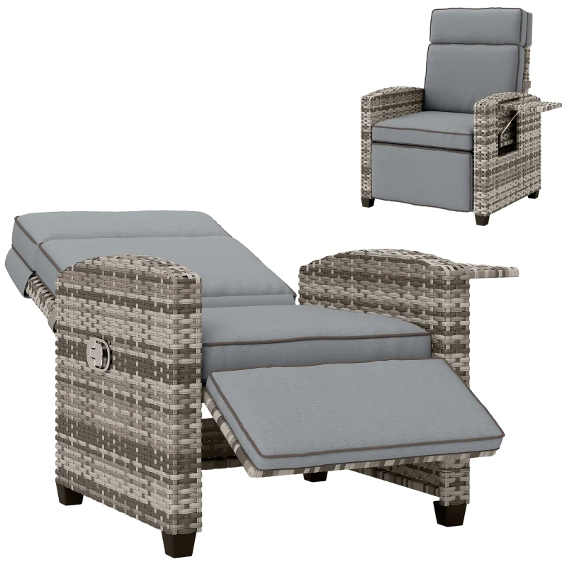 Outsunny 145° Reclining Rattan Armchair, with Footrest - Mixed Grey/Grey