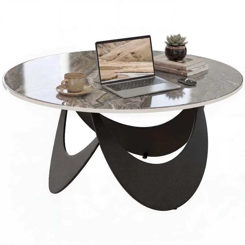 HOMCOM Coffee Table Sintered Stone Top Adjustable Foot Pads Modern Centre Table for Living Room Brown and Black