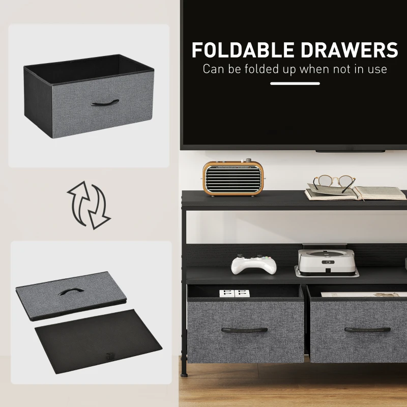 HOMCOM TV Stand Cabinet with 3 Foldable Drawers - Black