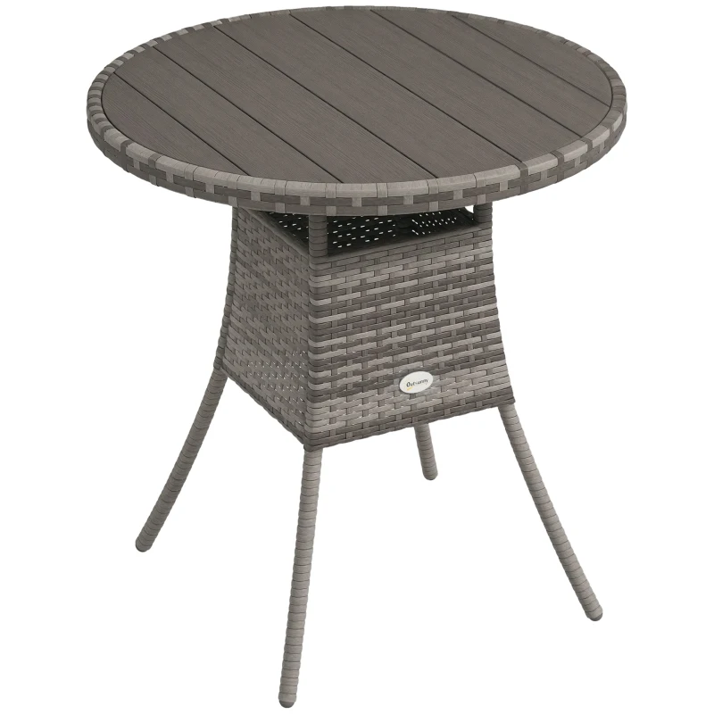 Outsunny 70 cm Wood-Effect Rattan Garden Table - Grey