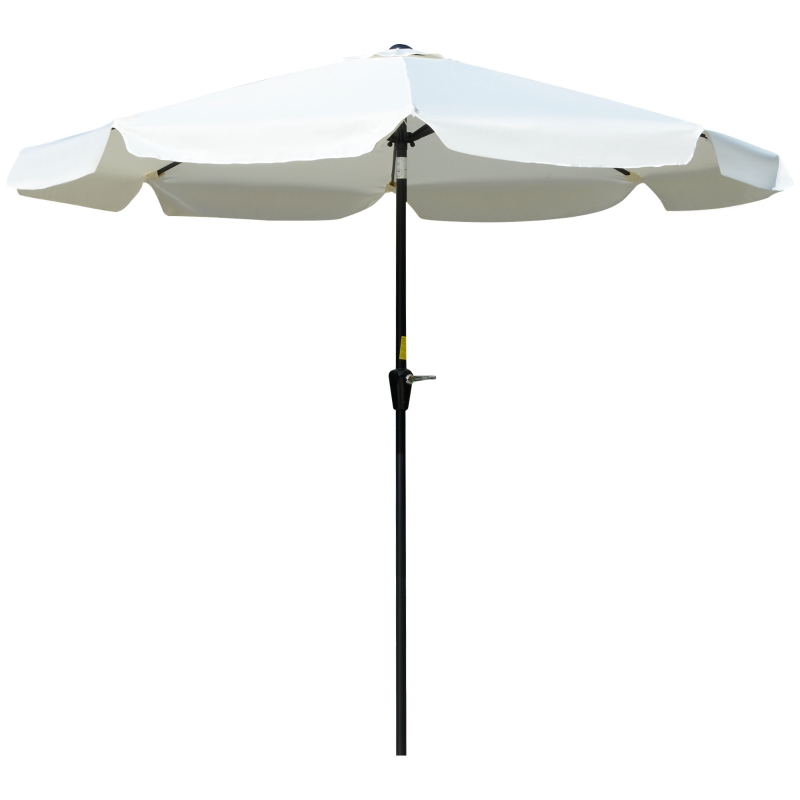 Outsunny 2.7m Patio Parasol Garden Umbrellas with Aluminium Pole, UPF 50+ Outdoor Sun Shade Table Umbrella with Tilt, Crank, 8 Ribs, Ruffles, White
