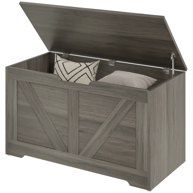 HOMCOM 100L Home Storage Box, with Safety Hinges - Charcoal Grey