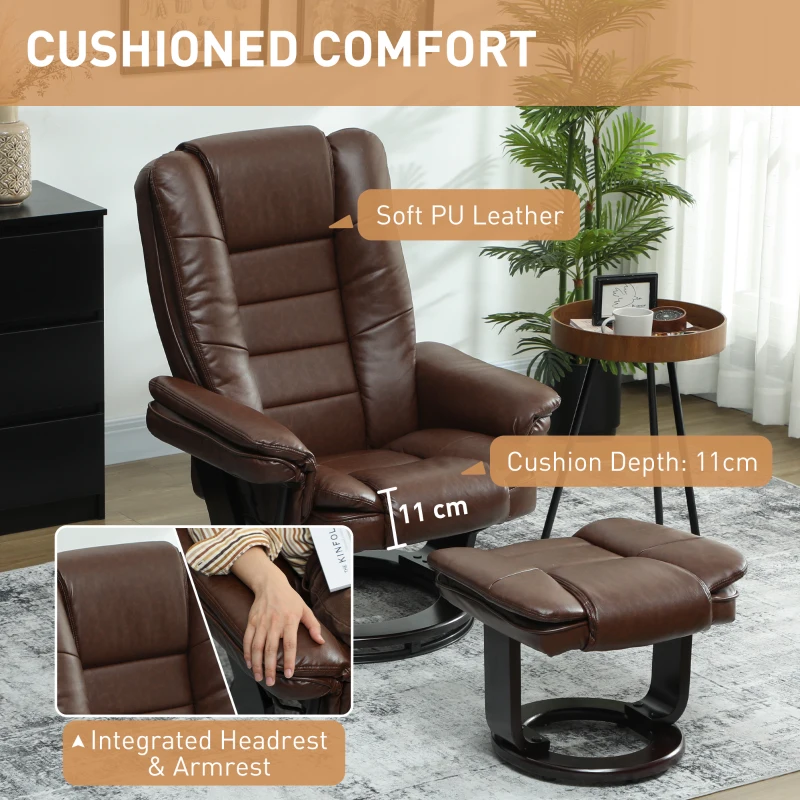 HOMCOM Faux Leather 135° Reclining Chair and Footstool - Brown