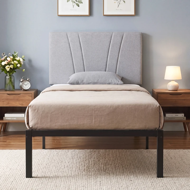 HOMCOM 3FT Single Bed Frame with Upholstered Headboard and Underbed Storage, Black and Light Grey