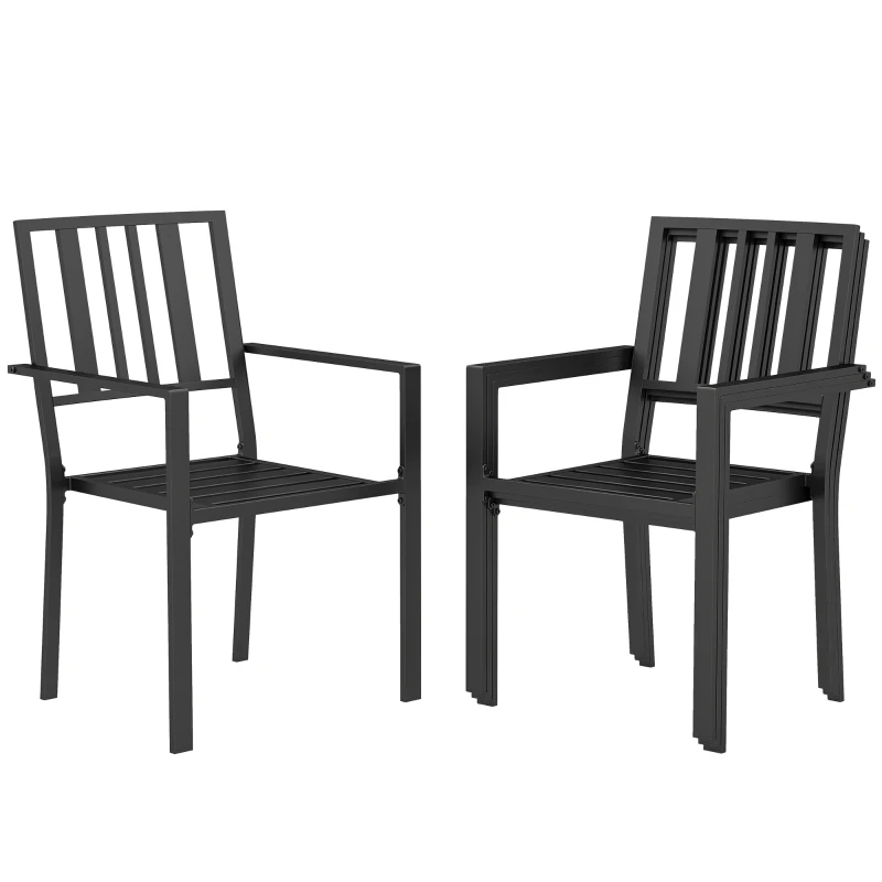Outsunny Set of Four Minimal Metal Garden Chairs - Black