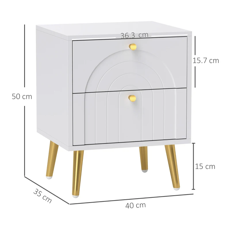 HOMCOM 2-Drawer Bedside Table Set of 2 - White