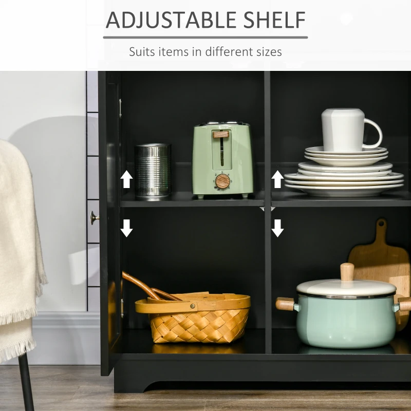 HOMCOM Sideboard with Rubberwood Top and Adjustable Shelves for Dining Room, Kitchen - Black