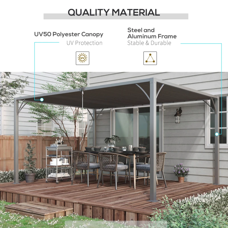 Outsunny 4 x 3(m) Outdoor Pergola with Retractable Roof, Aluminium Louvered Patio Gazebo Canopy for Garden, Patio, Grey