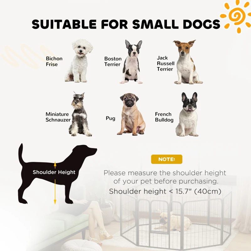 PawHut Eight-Panel Dog Playpen with Door, for Large Dogs, Indoors, Outdoors, 60cm Tall, Black
