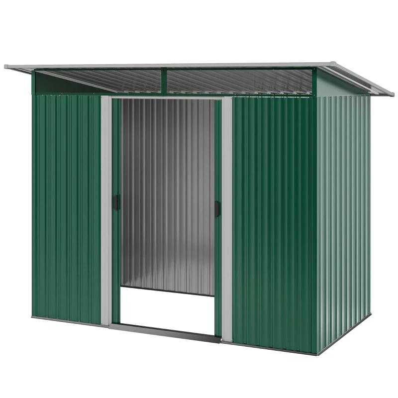 Outsunny 8.5 x 4ft Metal Shed with Lightsky Panels, Garden Storage Tool House with Double Doors for Garden, Patio and Lawn, Green