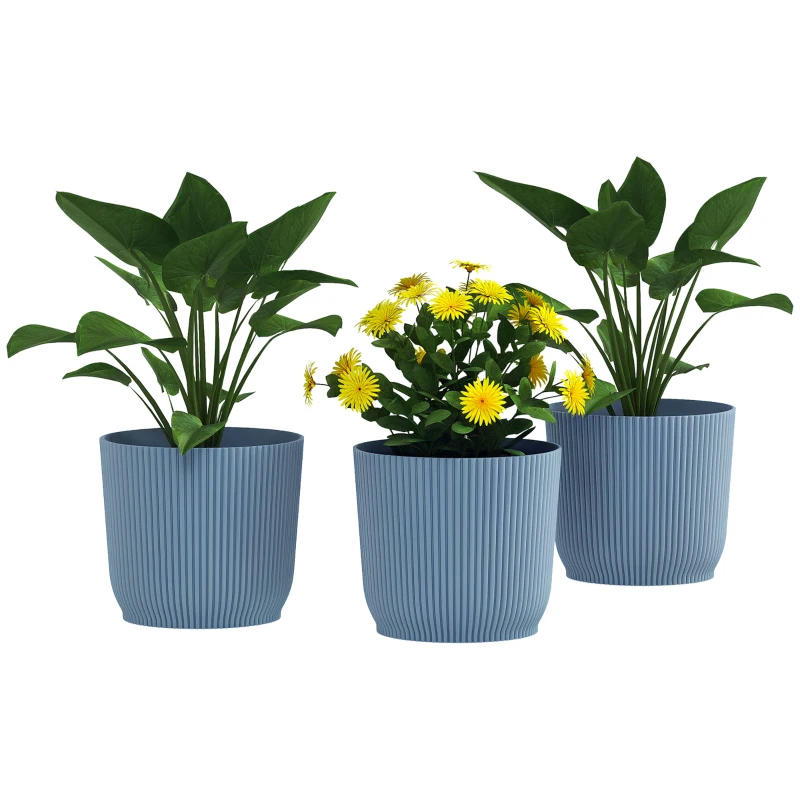 Outsunny Set of Three Ф22cm Planters - Blue