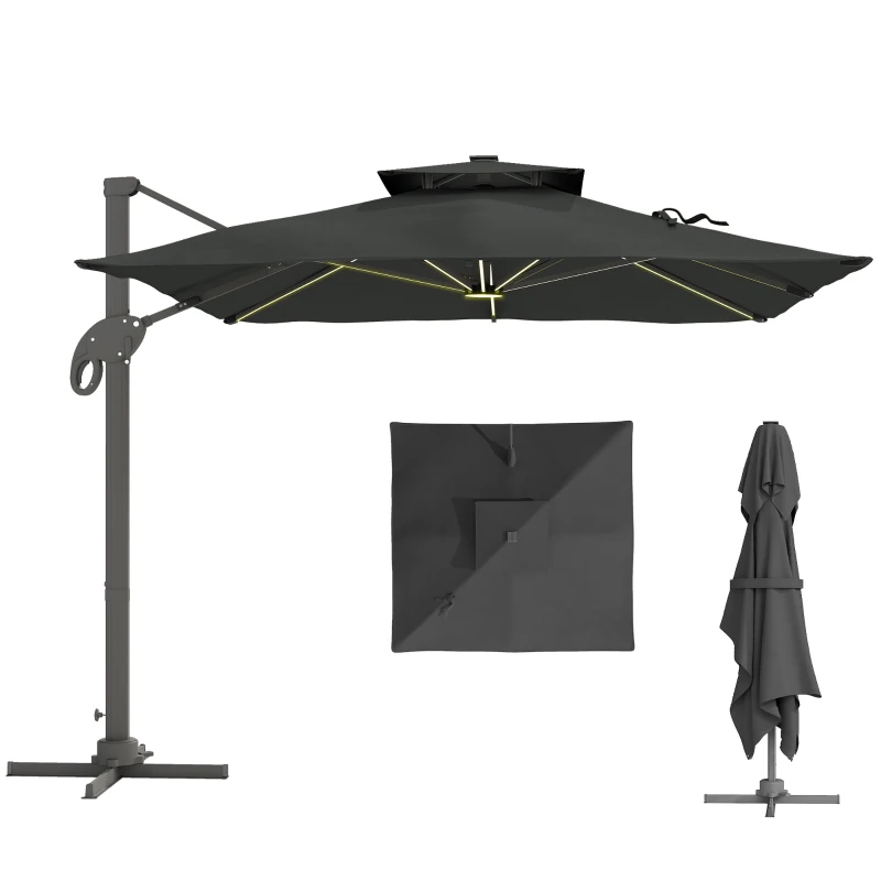 Outsunny 3 x 3(m) Aluminum Sun Square Canopy Top w/ Adjustable Pole Angle Dark Grey