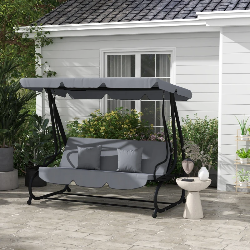 Outsunny Three-Person garden Swing Chair, with Adjustable Canopy - Dark Grey