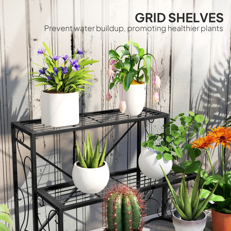 Outsunny Three-Tier Decorative Metal Plant Stand - Black