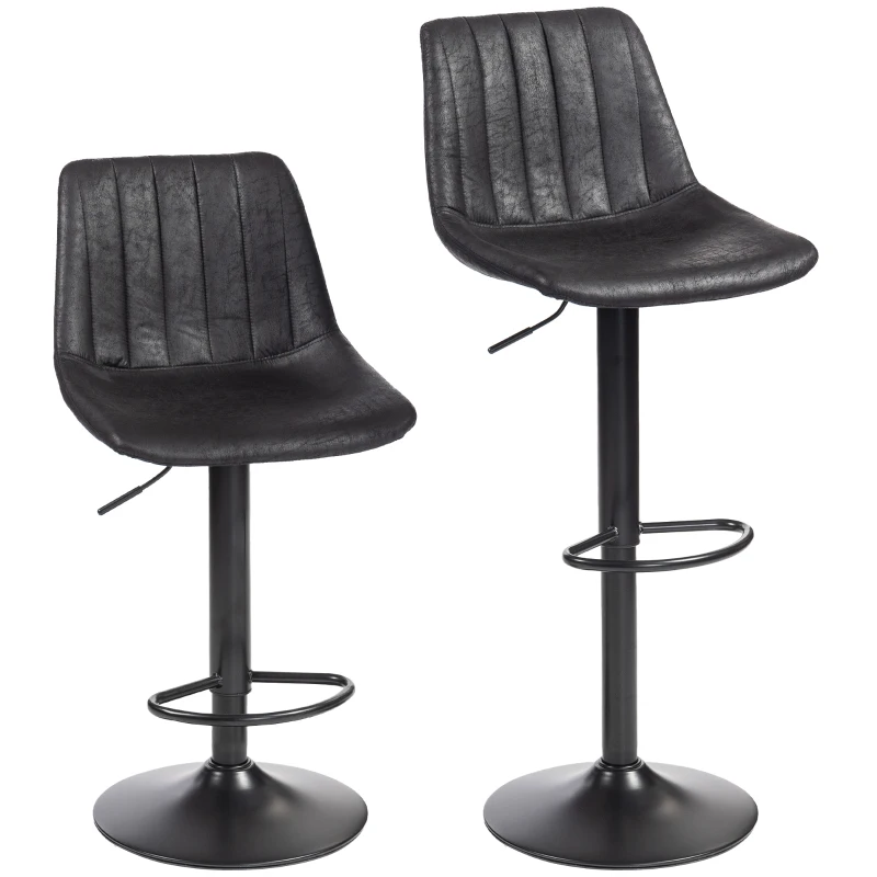 HOMCOM Lot de 2 tabourets de bar au design rétro, incl. repose-pieds, hauteur réglable, vérin à gaz, Noir