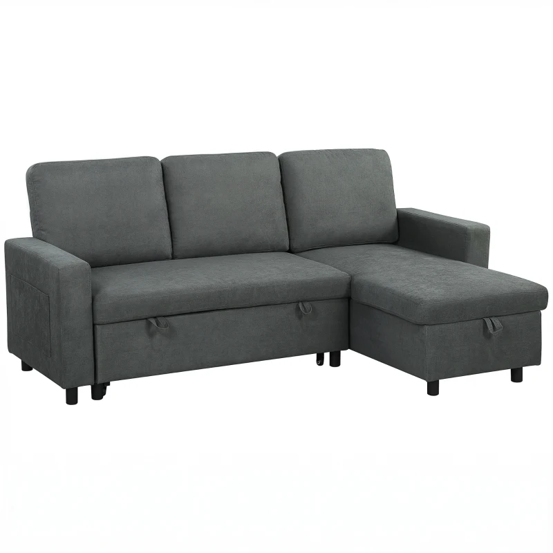 HOMCOM L Sofa Bed, with Storage - Charcoal Grey