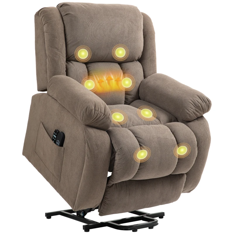 HOMCOM Recliner Armchair Lift Chair, Electric Recliner Chair with Vibration Massage and Heat, Wide Seat, USB Port, Light Brown