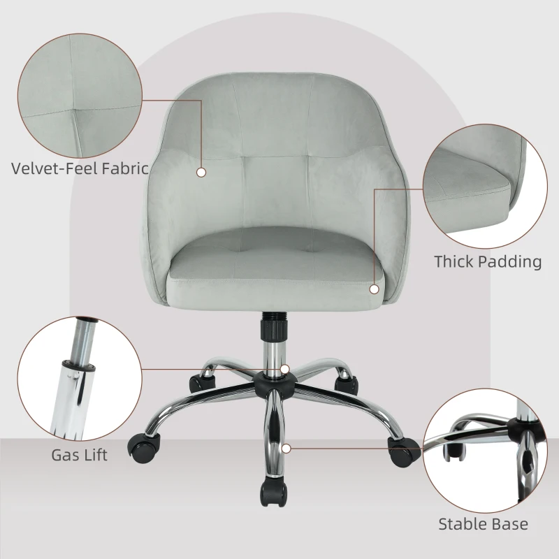 HOMCOM 46-56 cm Velvet-feel Office Chair - Grey