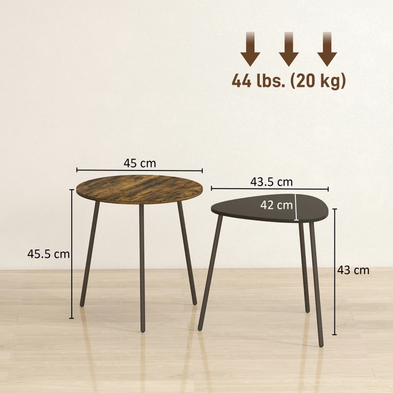 HOMCOM Nesting Side Table Set of 2 - Rustic Brown