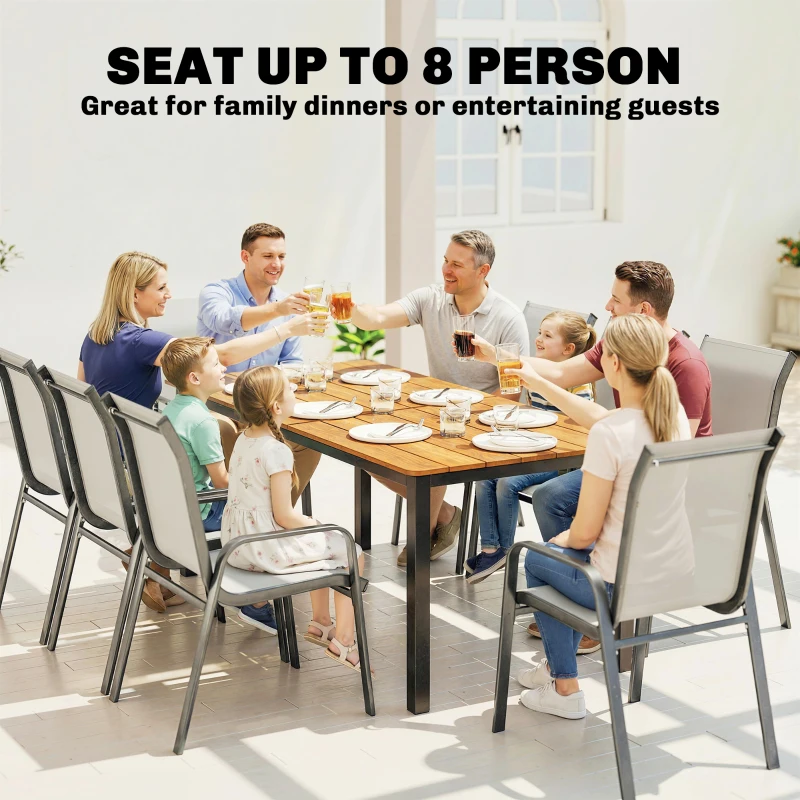 Outsunny Garden Dining Table for 6-8 Person, 180 x 86 cm Rectangular Outdoor Dining Table with Wood Slatted Top, Teak