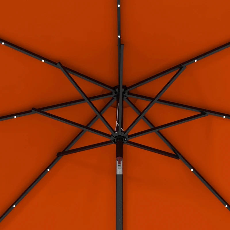 Outsunny 2.7m Outdoor Patio Garden Umbrella Parasol with Tilt Crank and 24 LEDs Lights, Orange