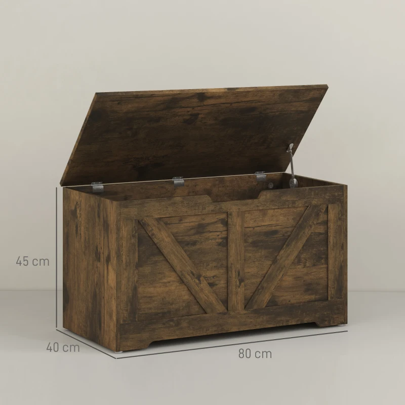 HOMCOM 100L Home Storage Box, with Safety Hinges - Rustic Brown