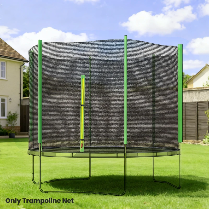 SPORTNOW 10ft Trampoline Net Replacement with 6 Plastic Pole Covers, Weather-Resistant Trampoline Netting Replacement with Zipped Entrance, Poles Not Included, Green