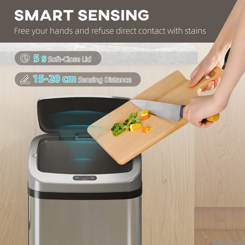 HOMCOM 48L Stainless Steel Sensor Bin - Silver-Tone