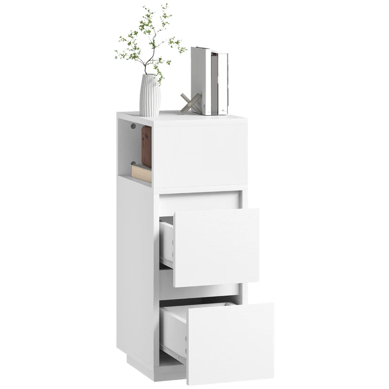 HOMCOM Slim Bedside Table, Narrow Bedside Cabinet with Open Shelf and 2 Drawers for Bedroom, Living Room, White