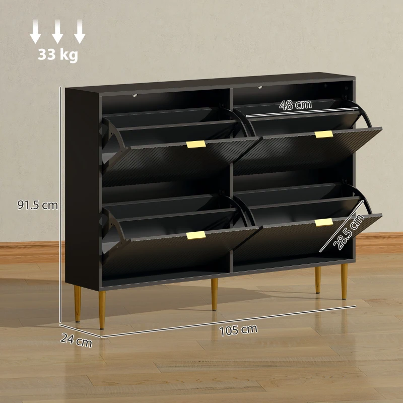 HOMCOM Elegant Four-Drawer Shoe Cabinet - Black