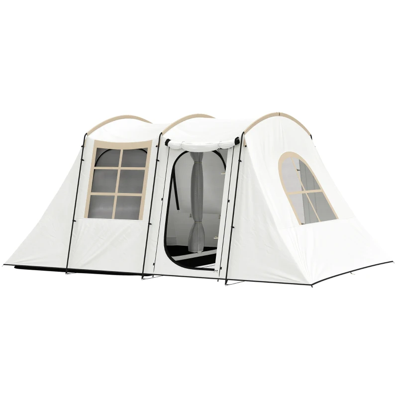 Outsunny 4 Man Tunnel Tent, Family Camping Tent with Porch, Bedroom and Living Area, Sewn in Groundsheet, 3000mm Waterproof, Portable with Bag for Hiking, Festival, Backpacking, Khaki
