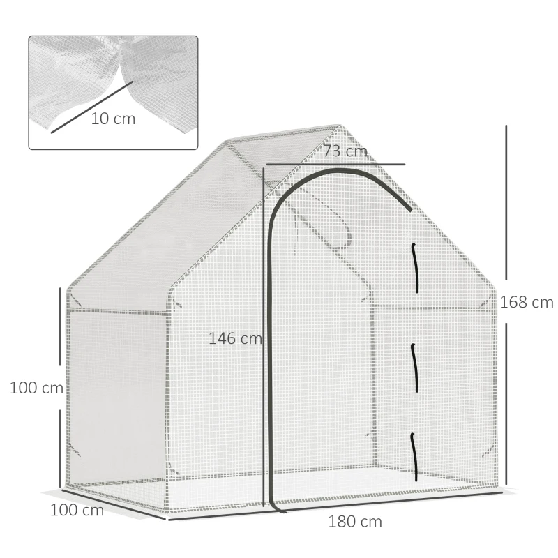 Outsunny Walk In Tomato Greenhouse Garden Outdoor Mini Greenhouse Flower Planter Steel Frame with Zipped Door & Window, PE Cover, 180 x 100 x 168CM,  White