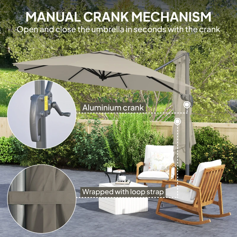 Outsunny 3 m Five-Angle Cantilever Parasol - Light Grey