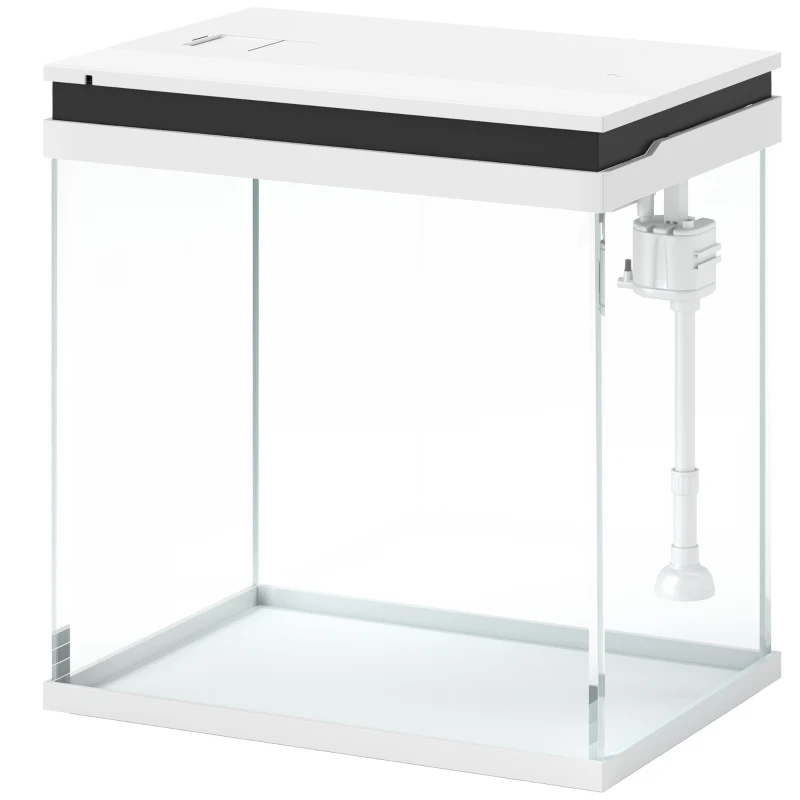 PawHut 14L Glass Fish Tank With Filter System, LED Lights, Water Pump, White