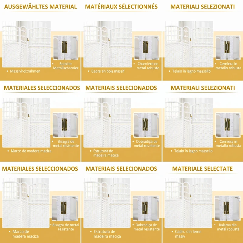 HOMCOM Biombo Separador de Ambientes de 6 Painéis Dobrável em Corda de Papel 160x170 cm Decoração para Quarto Branco