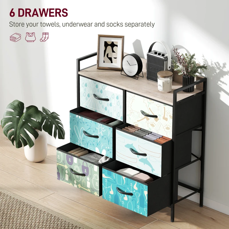 HOMCOM 6-Drawer Chest of Drawers - Blue