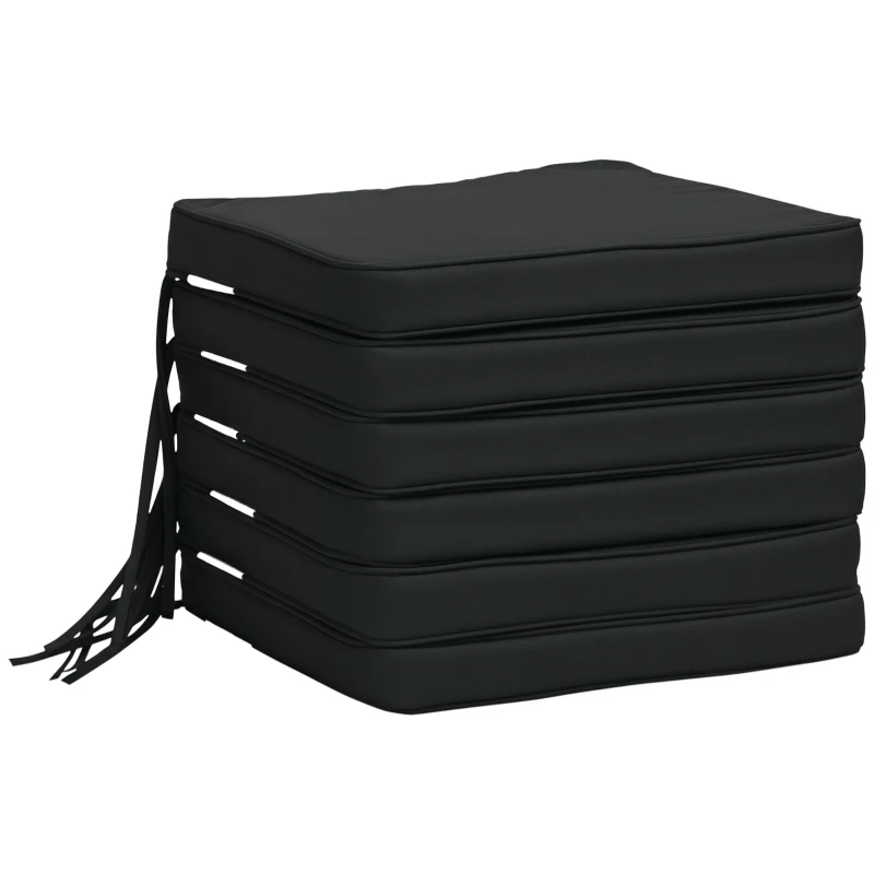 Outsunny Set of 6 Chair Cushion Seat Pads Dining Chair w/ Straps Indoor Outdoor Removable Tie On Garden Patio, Black