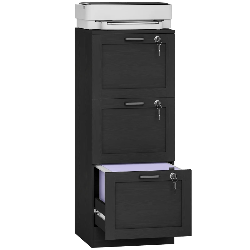 HOMCOM 3-Drawer Filing Cabinet with Lock - Black