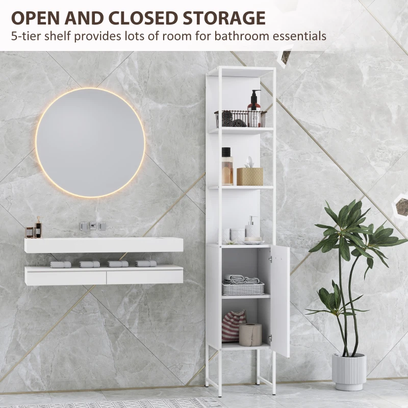 HOMCOM Tall Bathroom Cabinet with Open Shelves and Adjustable Shelf - White