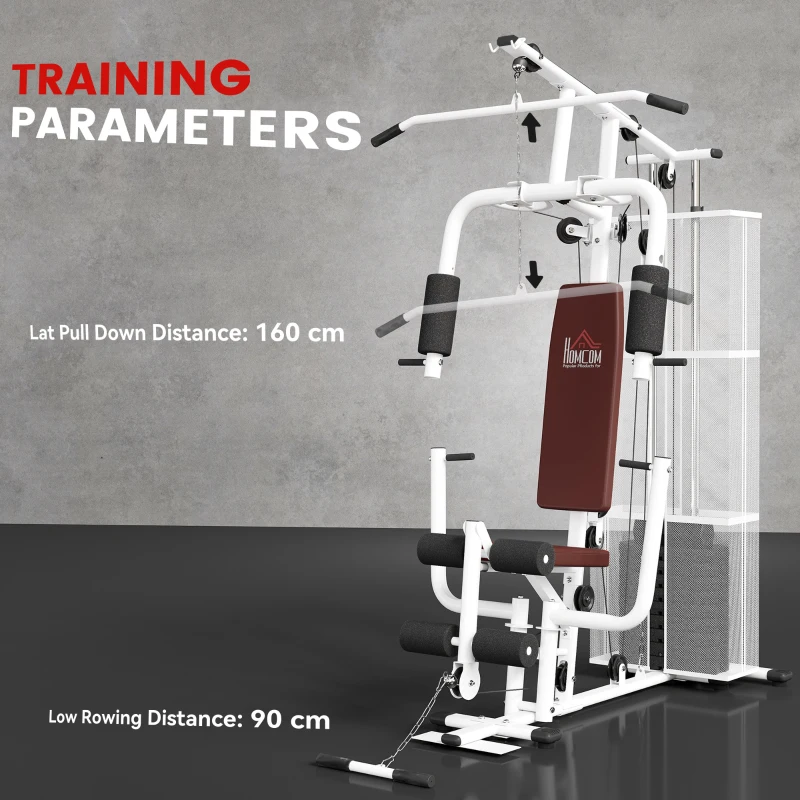 HOMCOM Multifunction Home Gym Weight Training Workout Station Fitness Strength Machine, White