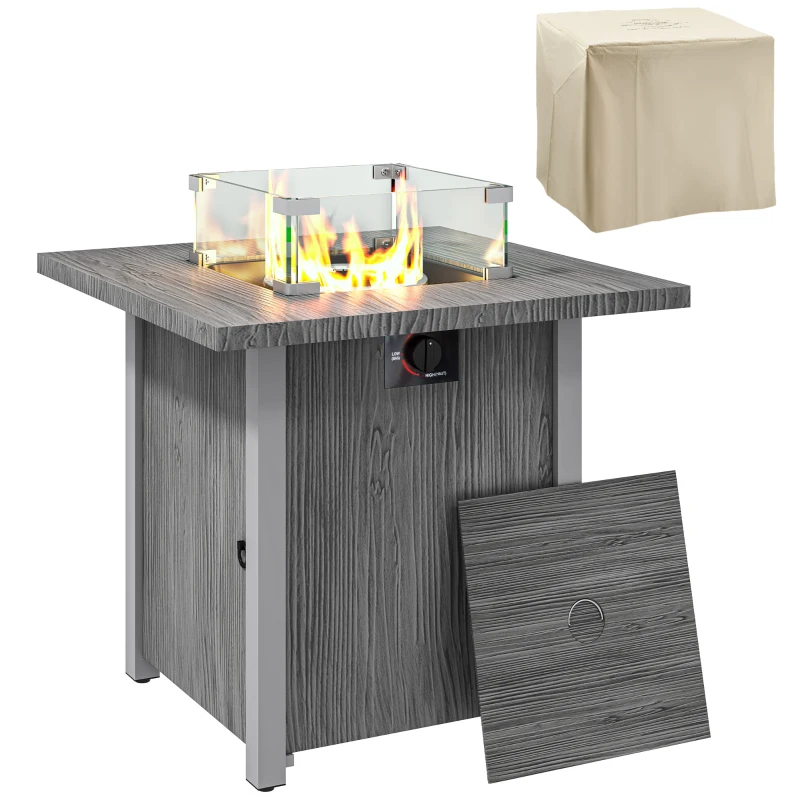 Outsunny 50,000 BTU Gas Fire Pit Table, with Cover - Dark Grey