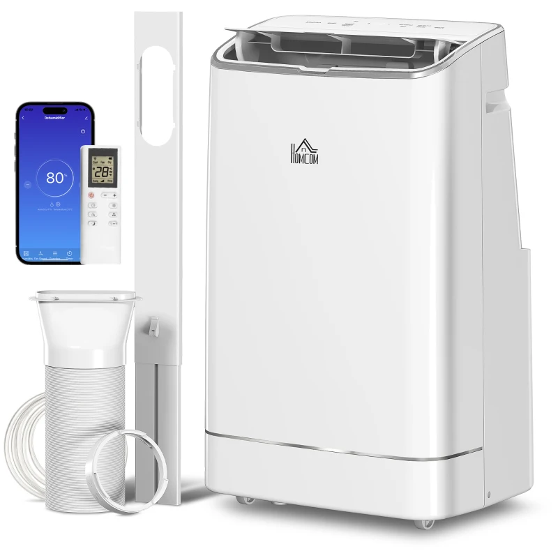 HOMCOM 14000 BTU Mobile Air Conditioner, Smart Home WiFi Compatible, with Heater, Cooler, Dehumidifier, Fan, 24H Timer