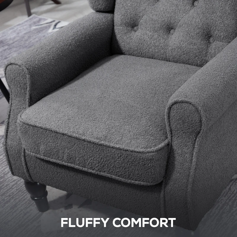 HOMCOM Teddy Fleece Retro Wingback Chair - Grey