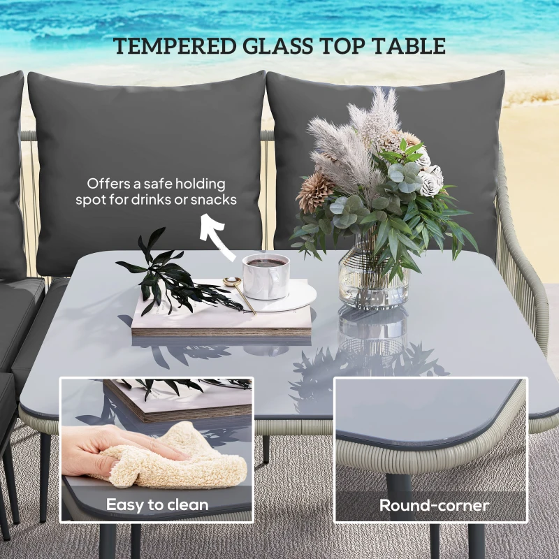 Outsunny Six-Piece Rattan Strong Garden Sofa Set - Grey