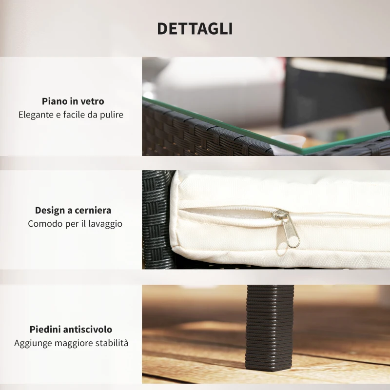 Outsunny Set da Giardino 4Pezzi in Rattan con 2 Sedie, Poltrona da Giardino a 2 Posti e Tavolino Basso