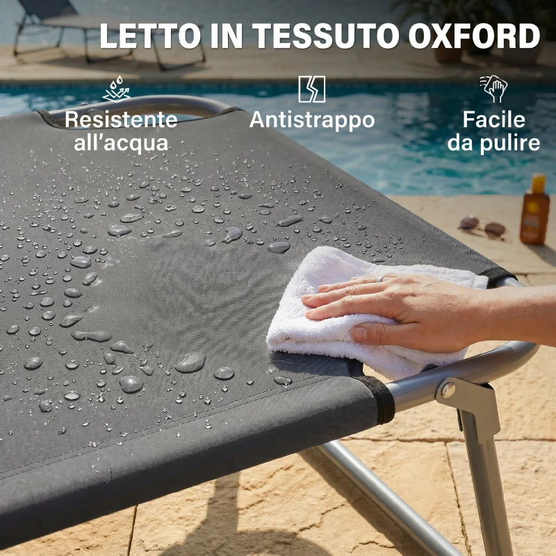 Outsunny Lettino Prendisole da Giardino, Sdraio Pieghevole e Regolabile con Tettuccio in Tessuto Grigio, 187x58x36cm