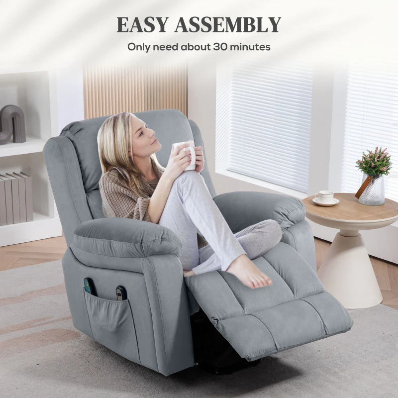 HOMCOM Eight-Point Massage Lift Chair, with Remote - Grey