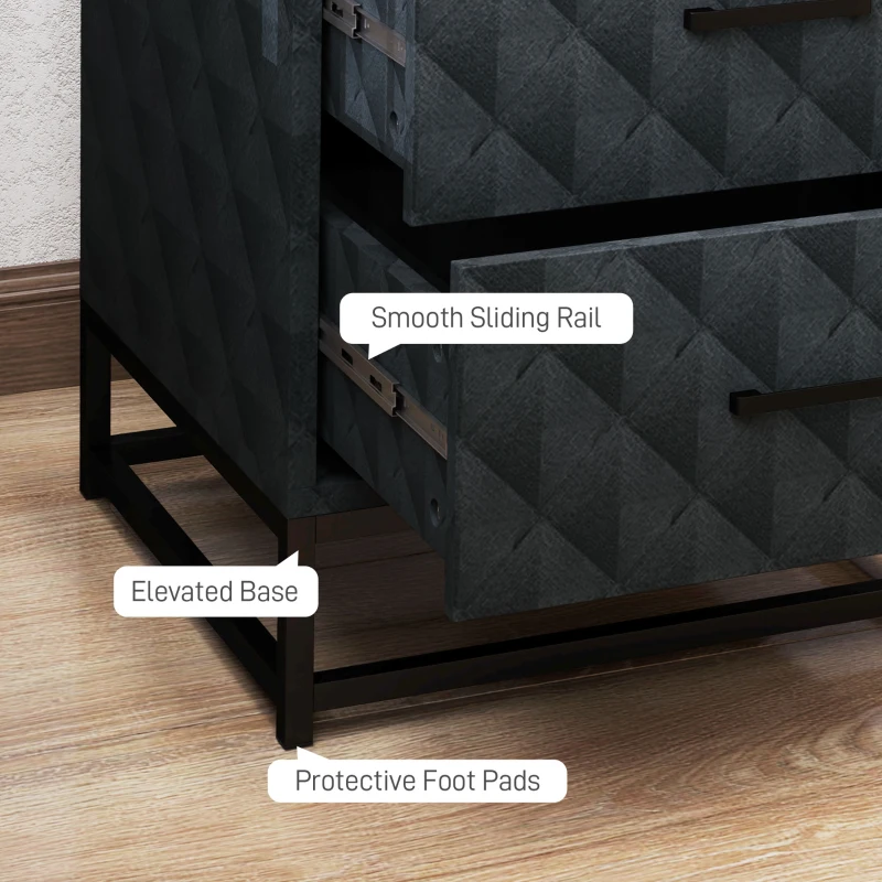 HOMCOM Bedside Tables Set of 2, Modern Bedside Table Nightstand with 2 Drawers, Bedside Cabinet Sofa Side Table with Storage, Steel Legs for Bedroom, Living Room, Black