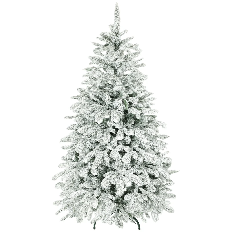 HOMCOM 5 ft Artificial Flocked Christmas Tree with 717 Branches, Hinged Xmas Tree with Foldable Metal Stand, Easy Assembly for Home Office Decor